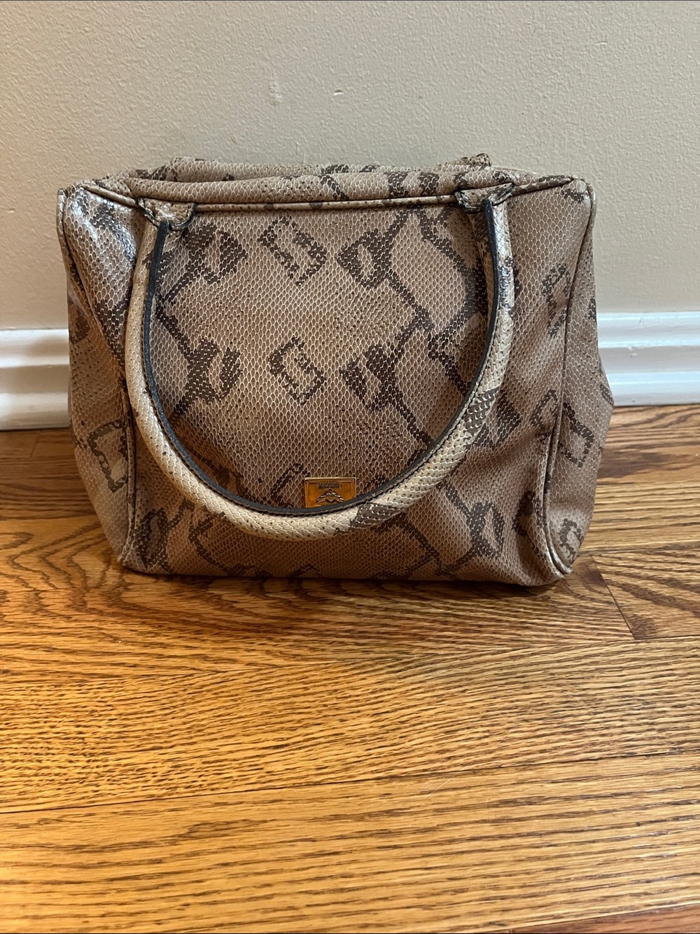 Moschino Mid 1990s Python Snake Effect Leather Hand Bag, EUC vintage